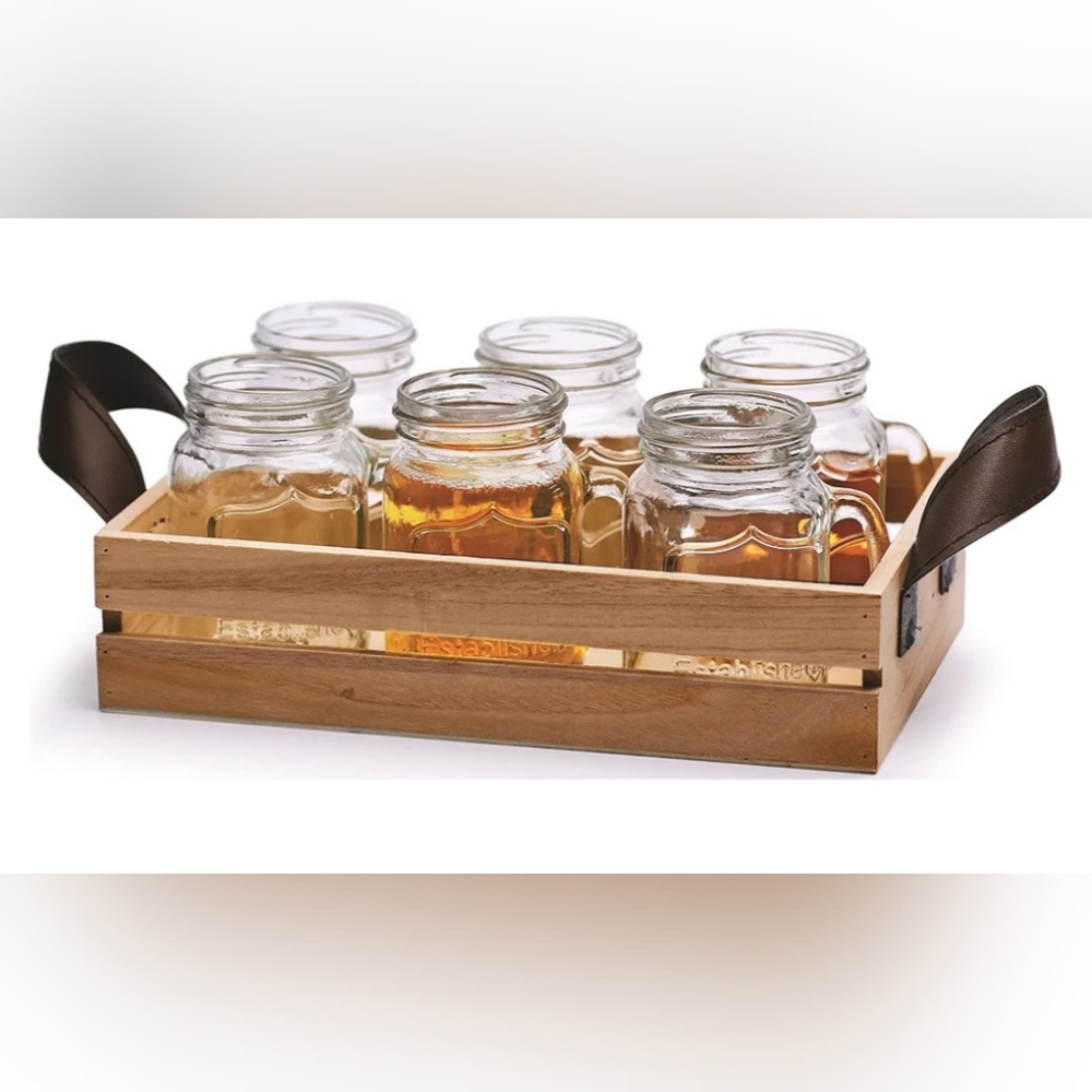 Yorkshire 5 Ounce Mini MUG Clear Glass Shot Glass Set and Wooden Tray